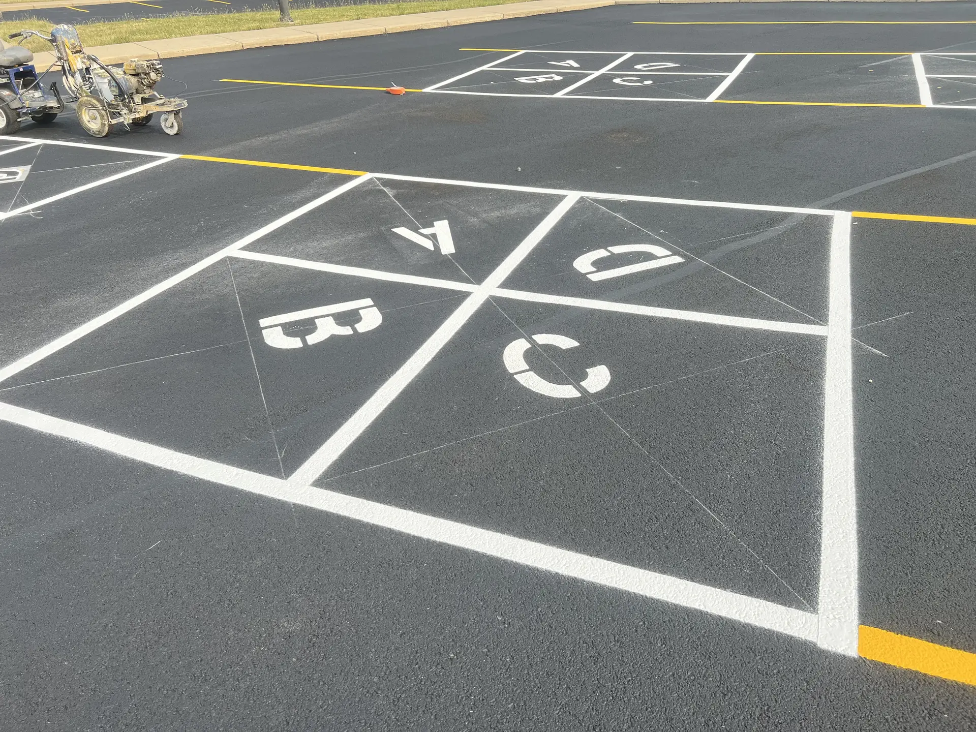 Freshly painted parking lot markings