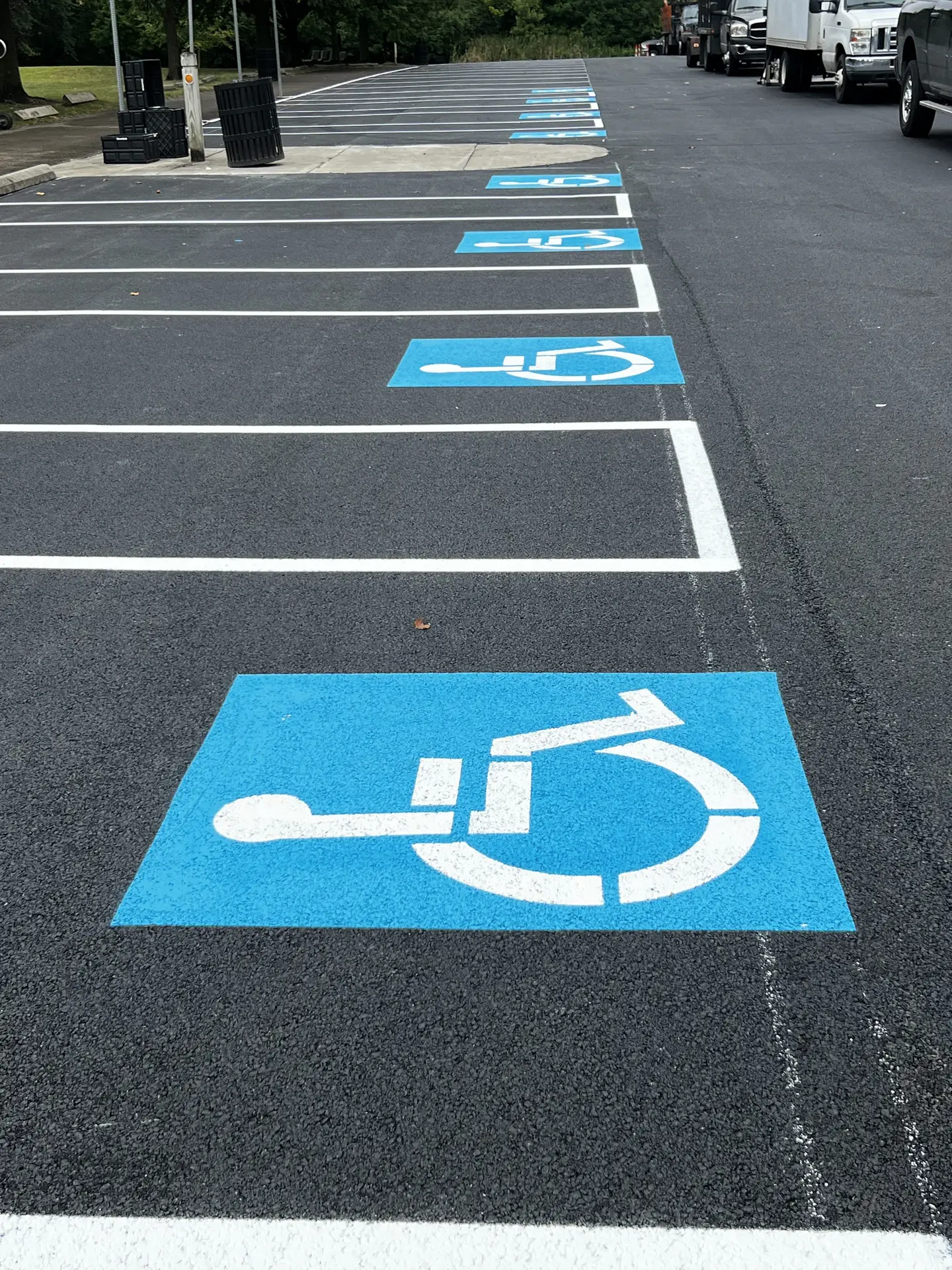 Handicap parking spaces on asphalt