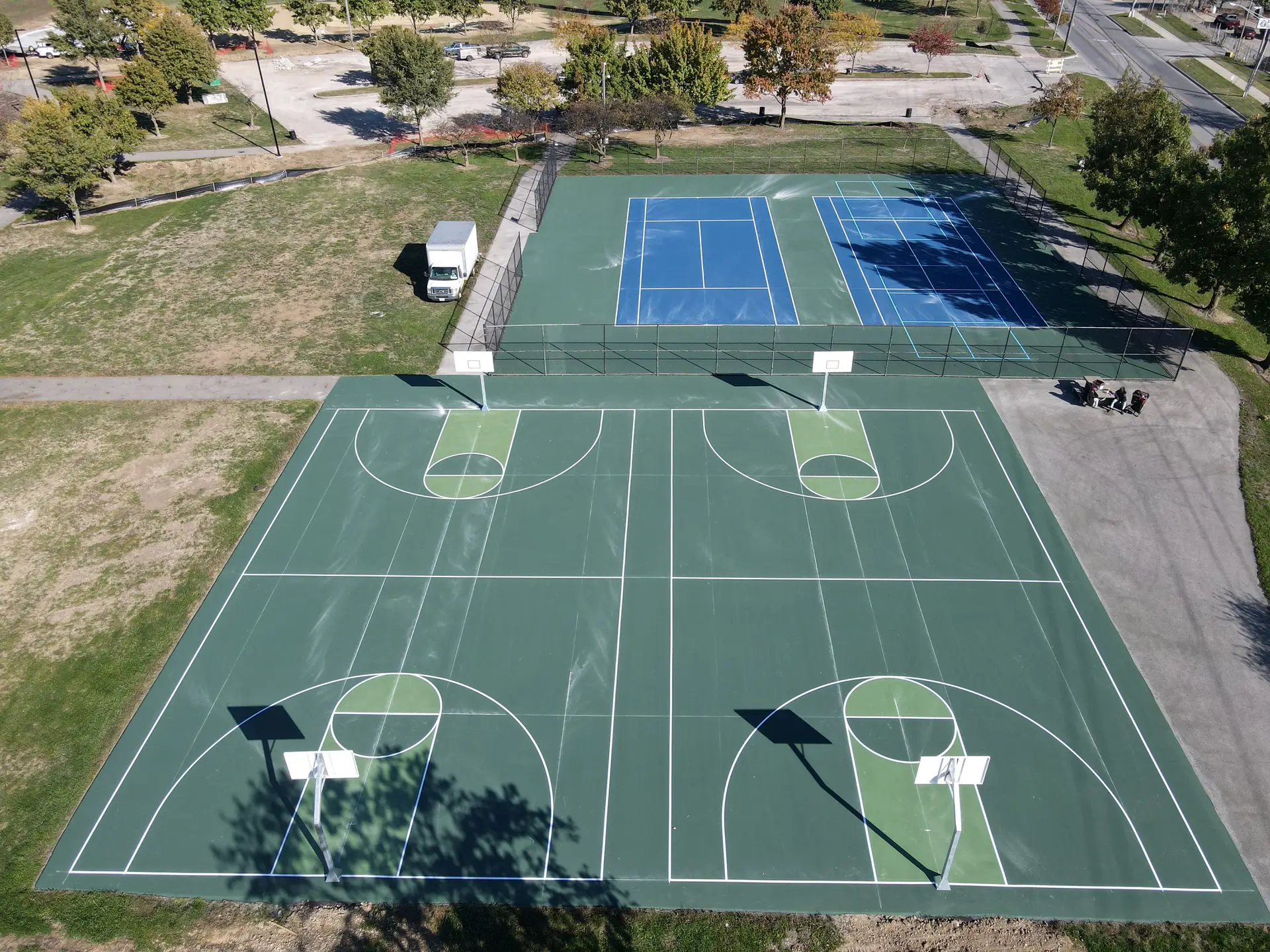 Basketball and tennis courts aerial view
